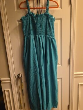 Davi & Dani Smocked Turquoises Maxi Dress with Stretchy Straps
